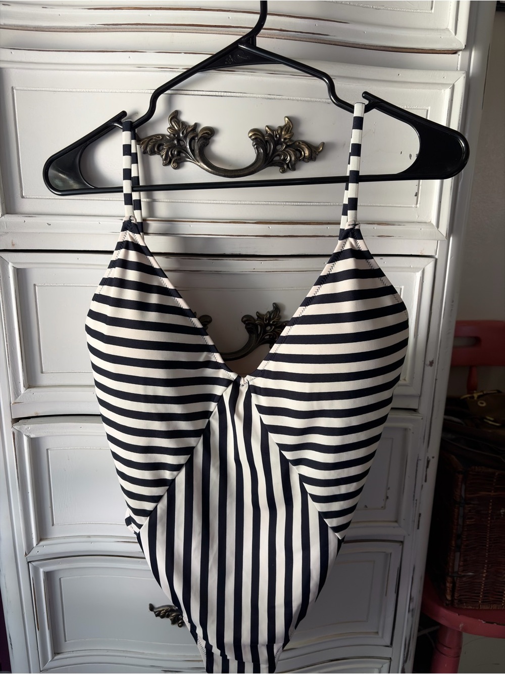 J. Crew Striped Black & White Women’s One-Piece Paneled, Cheeky Swimsuit. UEC.